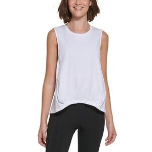 Calvin Klein Womens Cotton Cinched High-Low Top Sleeveless White Size Small